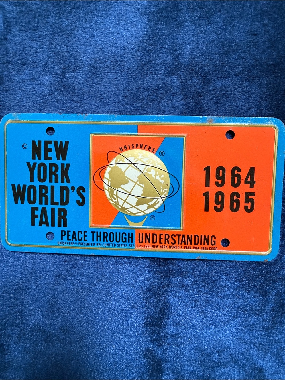 1964 - 1965 New York Worlds Fair Bicycle License Plate - Unisphere (mini size)